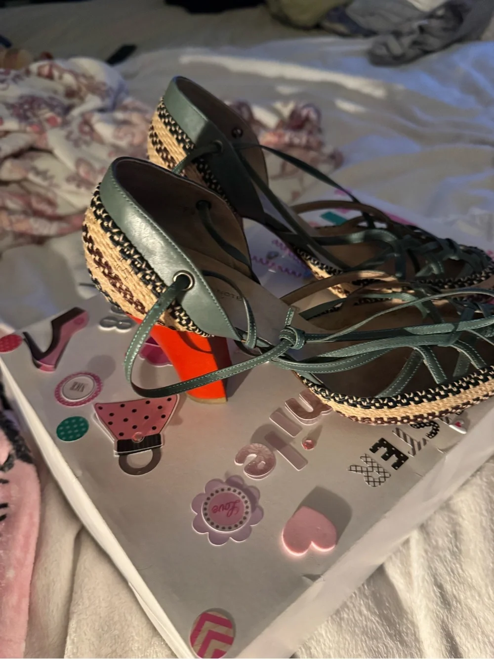 Dries Van Noten Olive Green Woven Wedge Espadrille Sandals